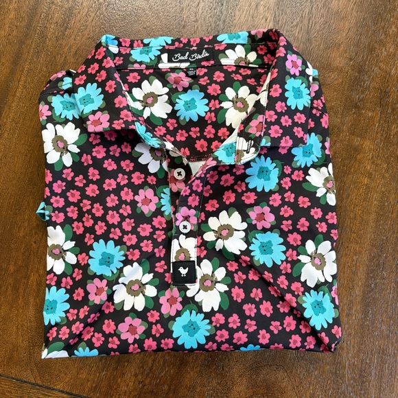 Bad Birdie Polo SS Shirt Black Floral Performance Golf Stretch Men XLarge - Picture 8 of 10